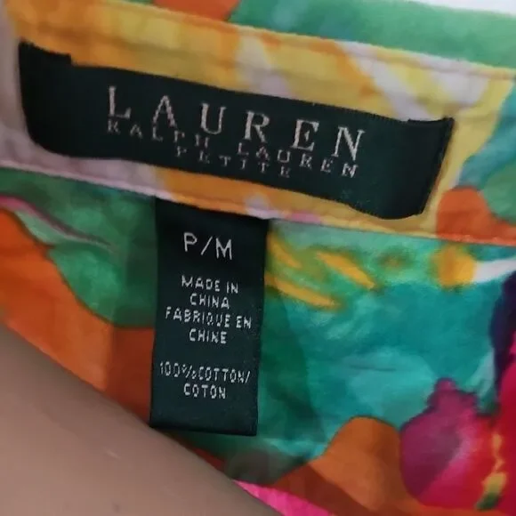 Lauren Ralph Lauren  Pink Yellow Graphic Button Down Shirt - Picture 8 of 8